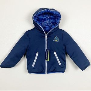 3 Pommes Boys Navy Blue Reversible Puffer Coat